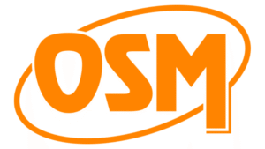 OSM logo in bold orange typography with circular swoosh outline.