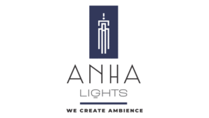 ANHA Lights logo with minimalist hanging light icon and tagline “We Create Ambience.”