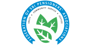 Federation of SBI Pensioners’ Associations circular logo with green tree symbol and blue outer ring.